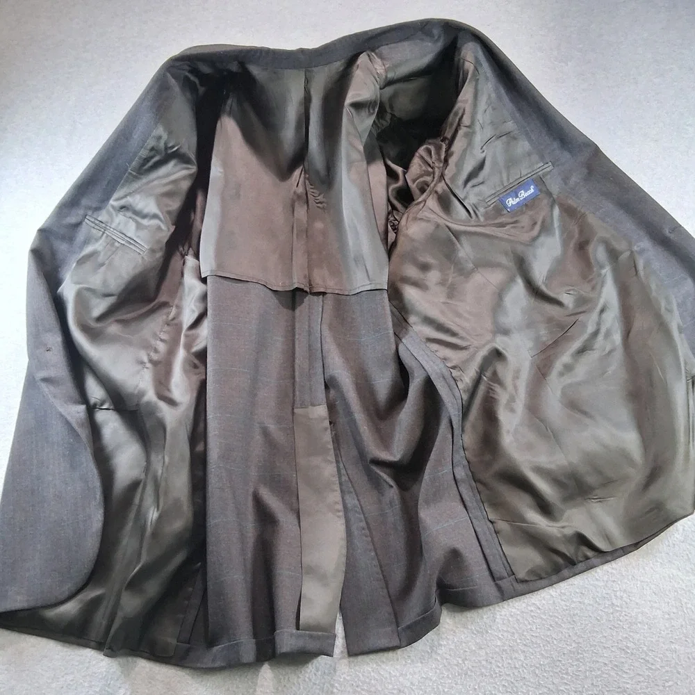 Palm Beach Suit 52R 50x28 Brown Windowpane Plaid Two Button Semi Structured